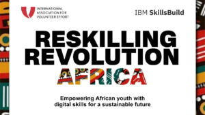 Reskilling Revolution Africa banner with IAVE and IBM SkillsBuild logos