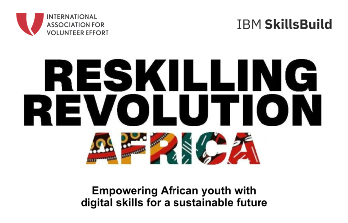 Reskilling Revolution Africa banner with IAVE and IBM SkillsBuild logos