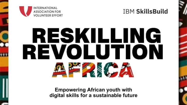 Reskilling Revolution Africa banner with IAVE and IBM SkillsBuild logos