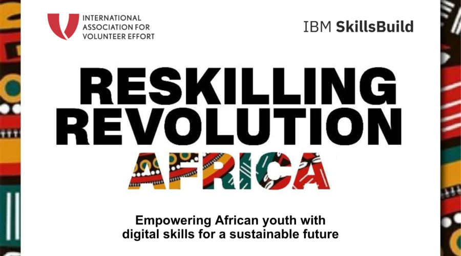 Reskilling Revolution Africa banner with IAVE and IBM SkillsBuild logos
